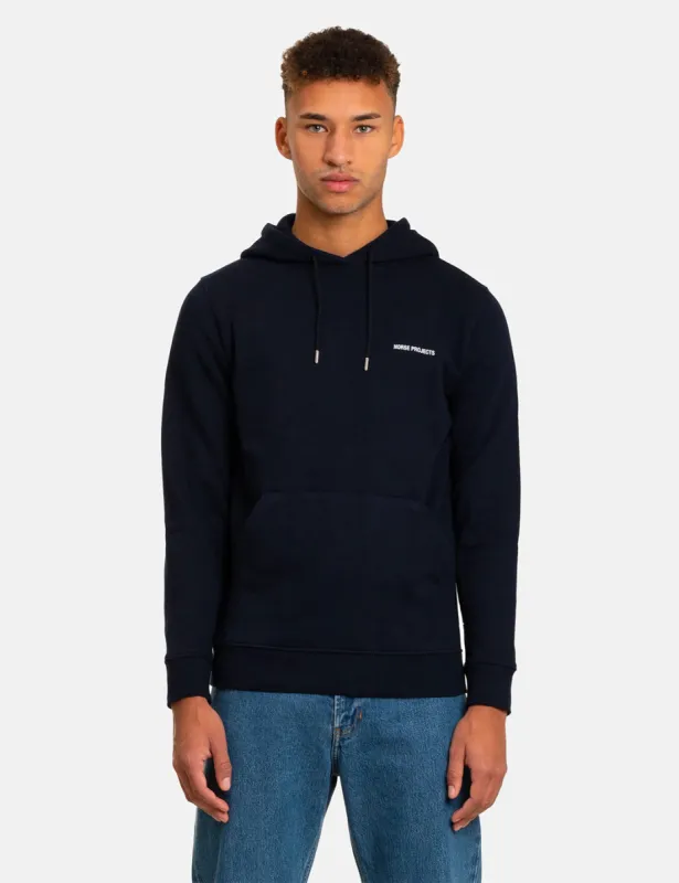 Norse Projects Vagn Logo Hooded Sweatshirt - Dark Navy Blue sold by Article London