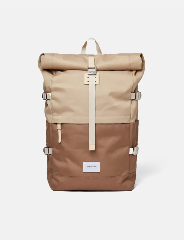 Sandqvist Bernt Rolltop Backpack - (Recycled Poly) - Brown/Natural Leather sold by Article London