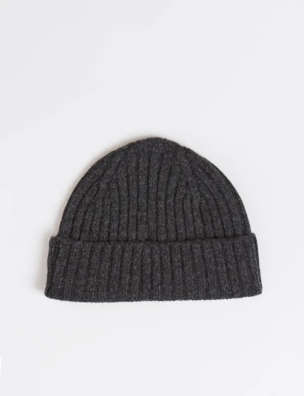 Bhode 2x2 Rib Beanie Hat (Lambswool) - Charcoal Grey sold by Article London
