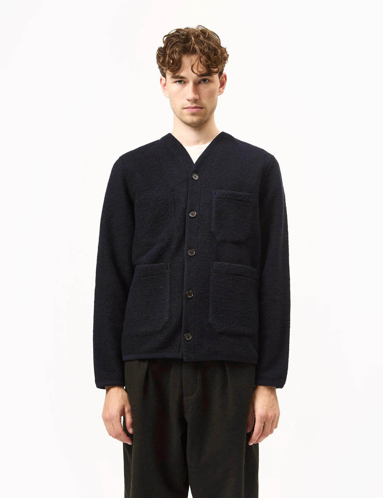 Universal Works Cardigan (Wool Fleece) - Navy Blue sold by Article London