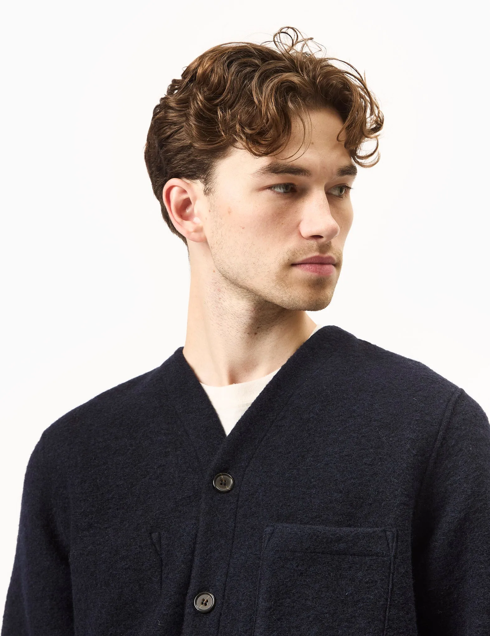 Universal Works Cardigan (Wool Fleece) - Navy Blue sold by Article London product image thumbnail 2