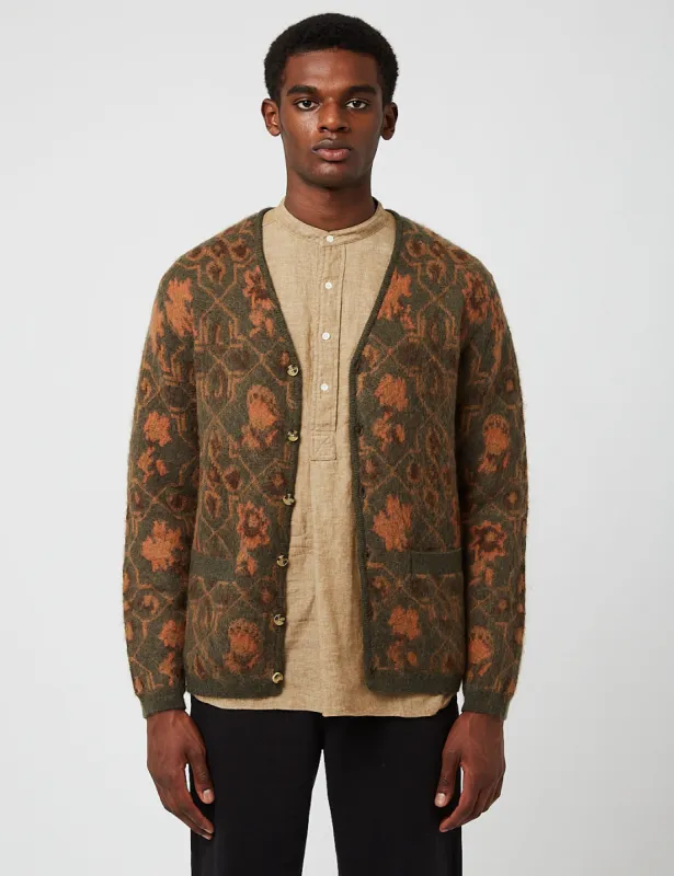 Beams Plus Botanical Pattern Jacquard Cardigan - Olive Green sold by Article London