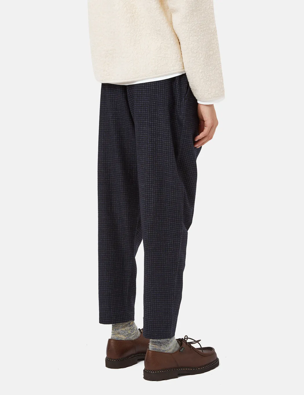 Universal Works Pleated Track Pant (Relaxed) - Navy Blue Check sold by Article London product image thumbnail 3