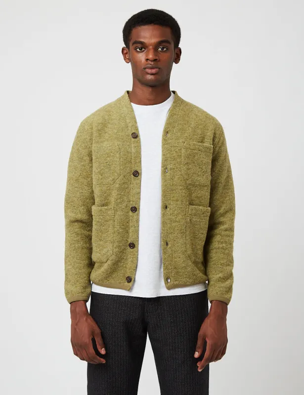 Universal Works Cardigan (Wool Fleece) - Light Olive Green sold by Article London