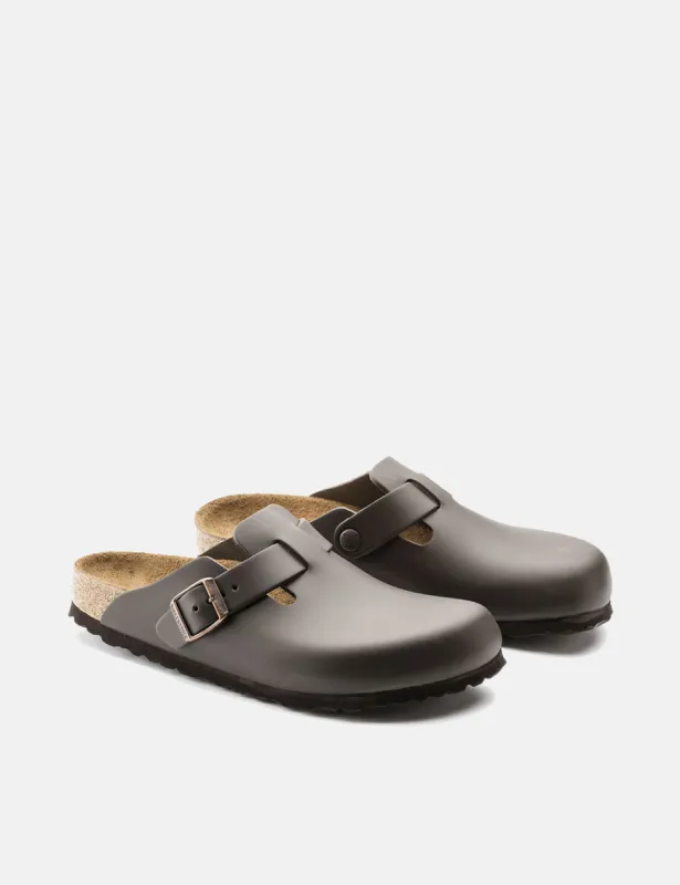 Womens Birkenstock Boston Natural Leather (Narrow) - Dark Brown sold by Article London