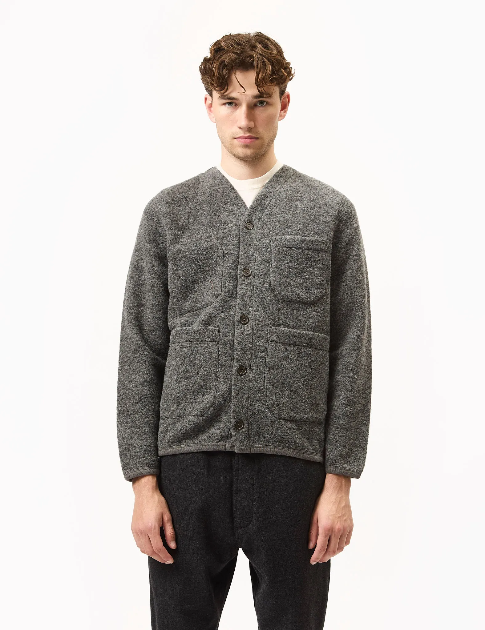 Universal Works Cardigan (Wool Fleece) - Grey Marl sold by Article London