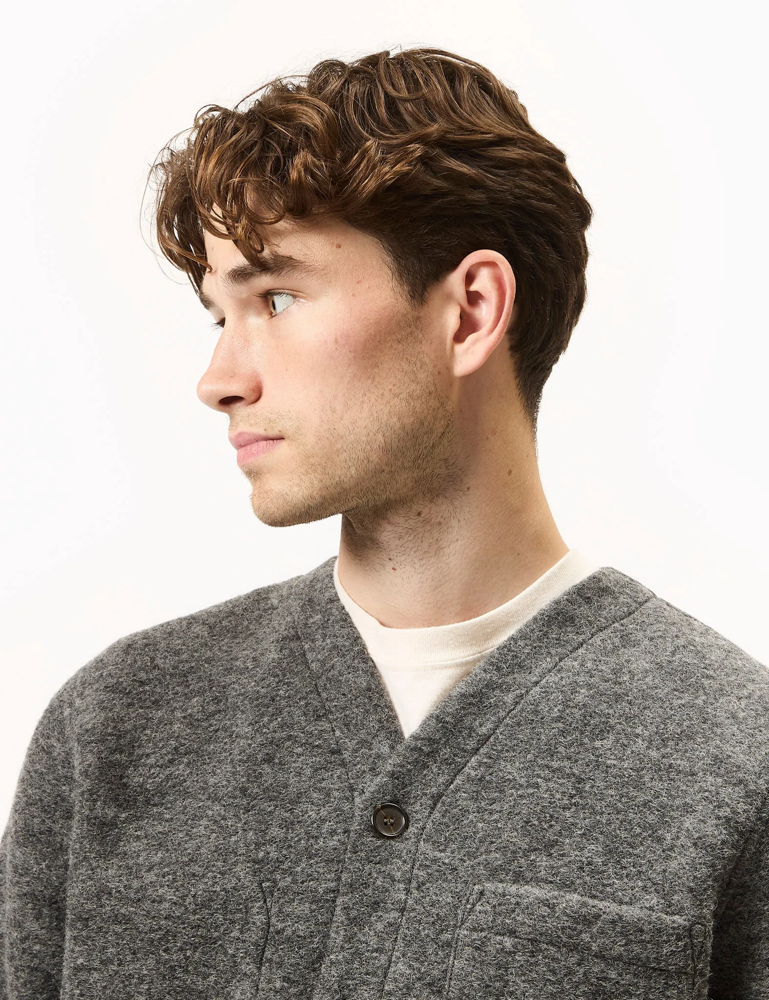 Universal Works Cardigan (Wool Fleece) - Grey Marl sold by Article London product image thumbnail 2