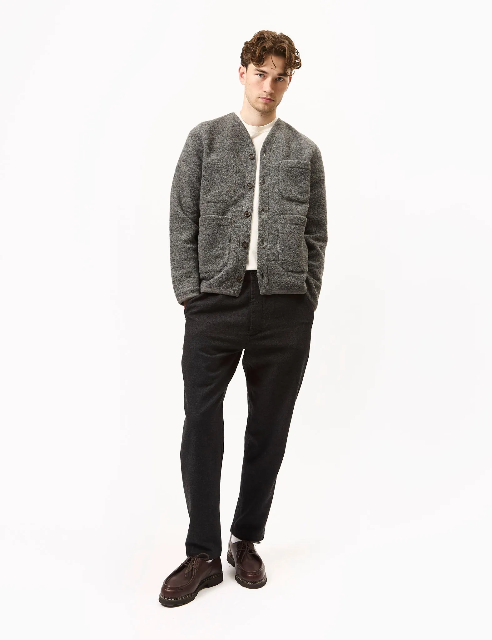 Universal Works Cardigan (Wool Fleece) - Grey Marl sold by Article London product image thumbnail 3