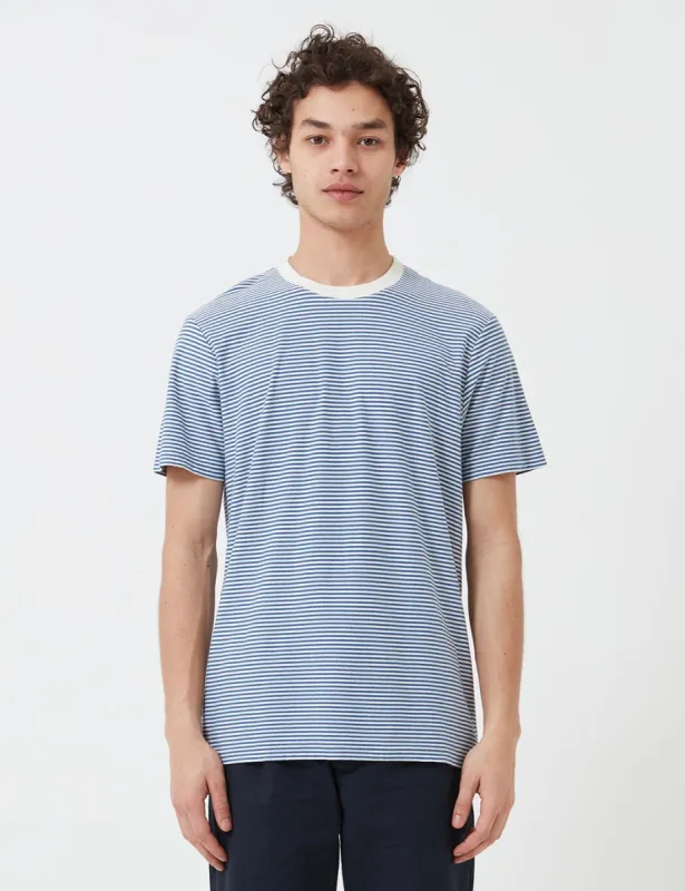 Folk 1x1 Stripe T-Shirt - Woad/Ecru sold by Article London
