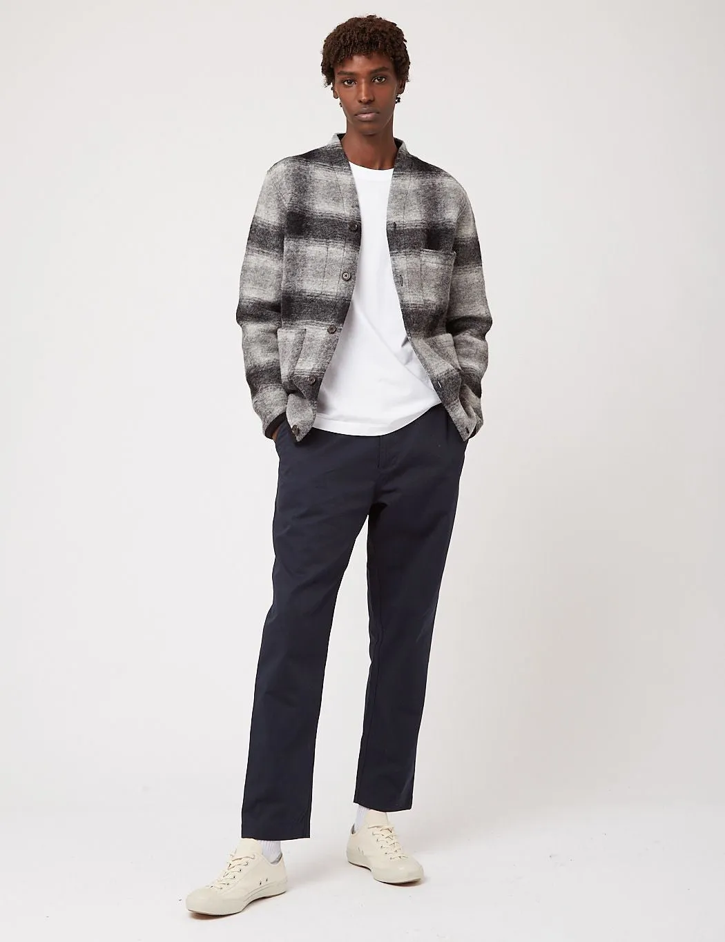 Universal Works Cardigan (Checked Wool Fleece) - Grey/Charcoal sold by Article London product image thumbnail 3