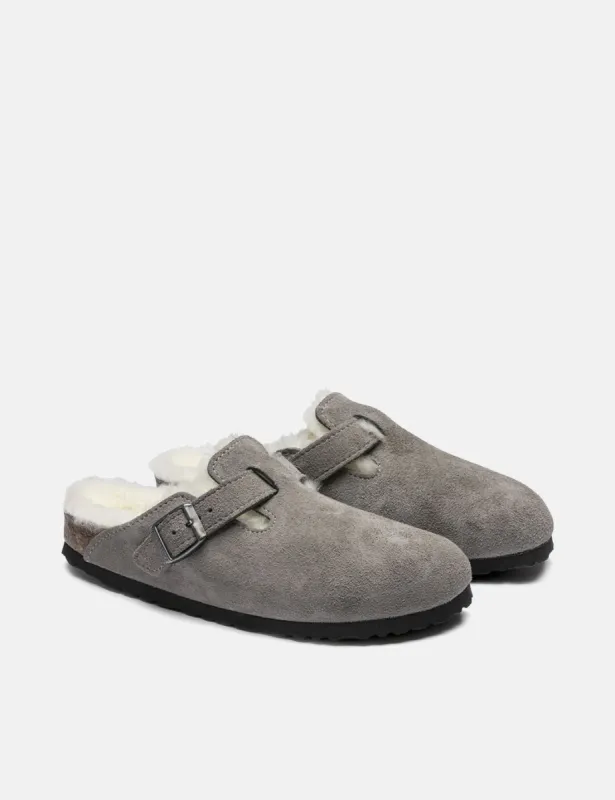 Womens Birkenstock Boston Shearling (Narrow) - Stone Coin Grey sold by Article London