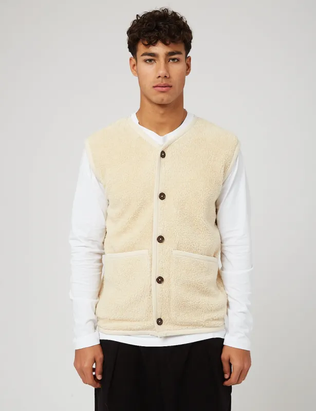 Universal Works Lancaster Gilet (Mountain Fleece) - Ecru sold by Article London
