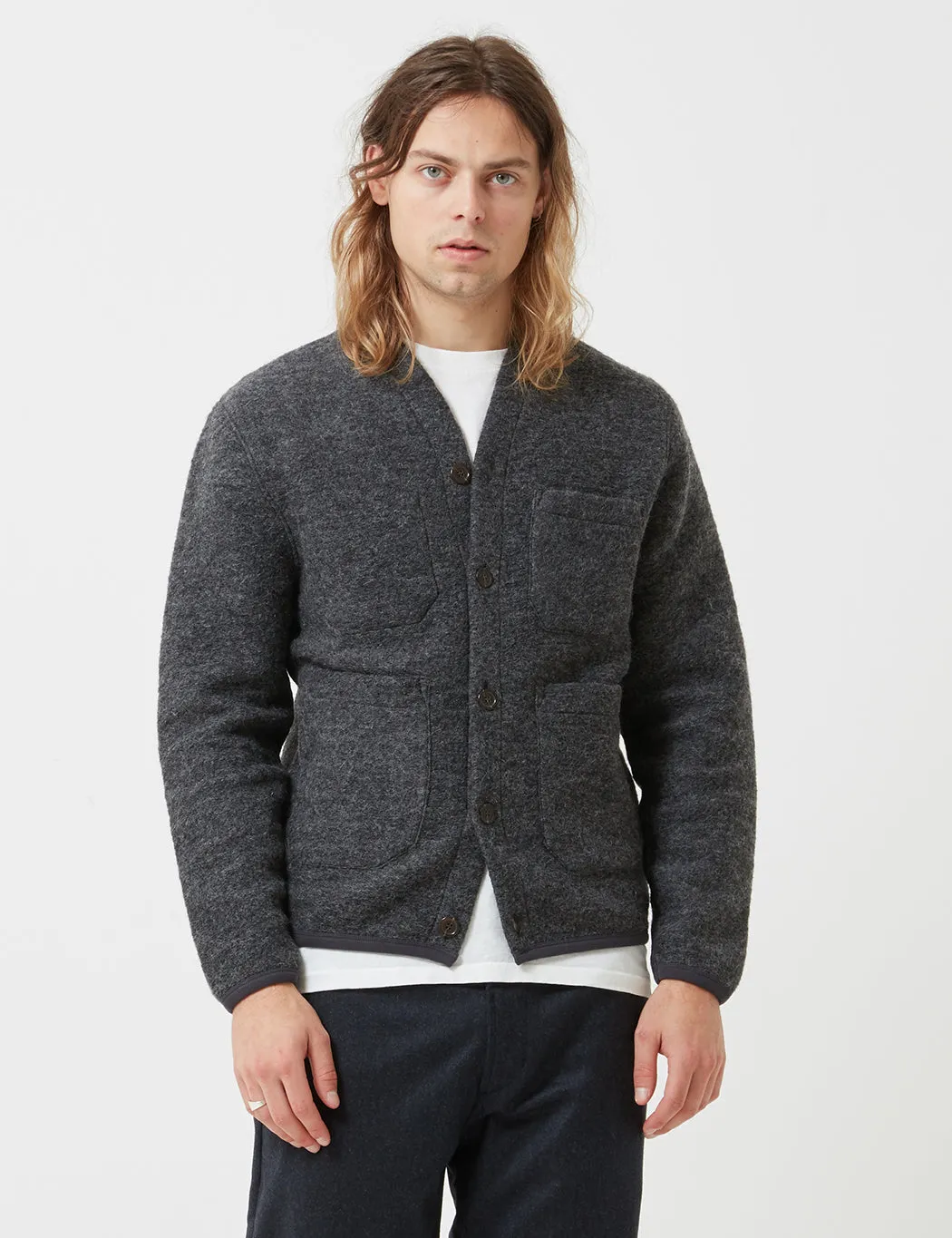 Universal Works Cardigan (Wool Fleece) - Charcoal Grey sold by Article London product image thumbnail 4