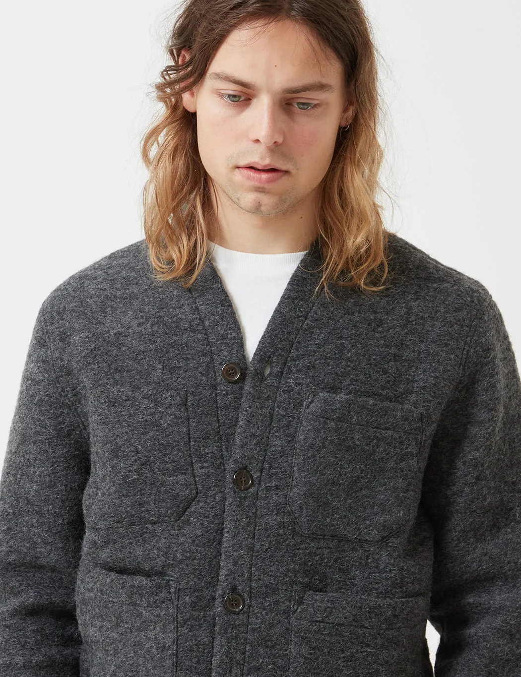 Universal Works Cardigan (Wool Fleece) - Charcoal Grey sold by Article London product image thumbnail 2