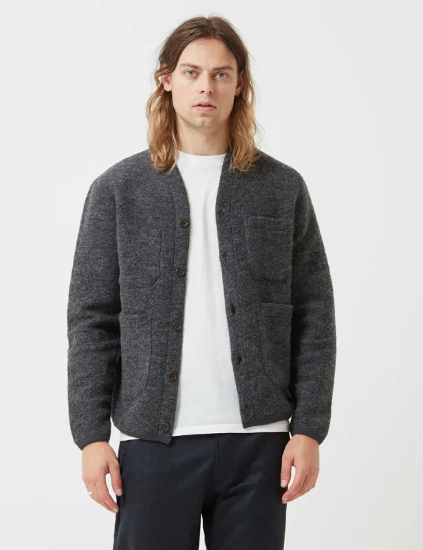 Universal Works Cardigan (Wool Fleece) - Charcoal Grey sold by Article London