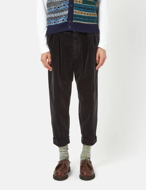 Beams Plus 2 Pleat Corduroy Pants - Charcoal Grey sold by Article London