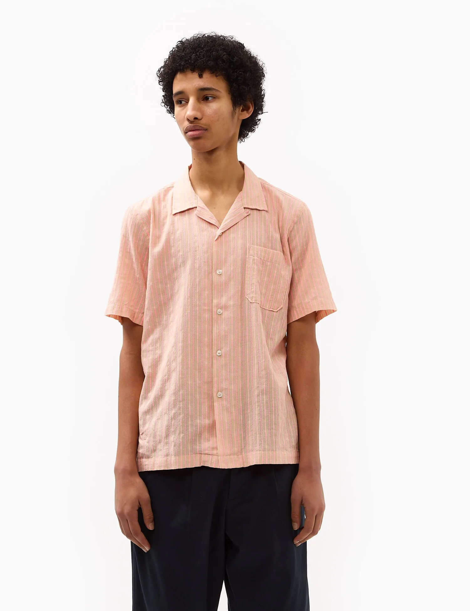 Universal Works Road Fluro Shirt - Summer Oak/Pink sold by Article London product image thumbnail 4
