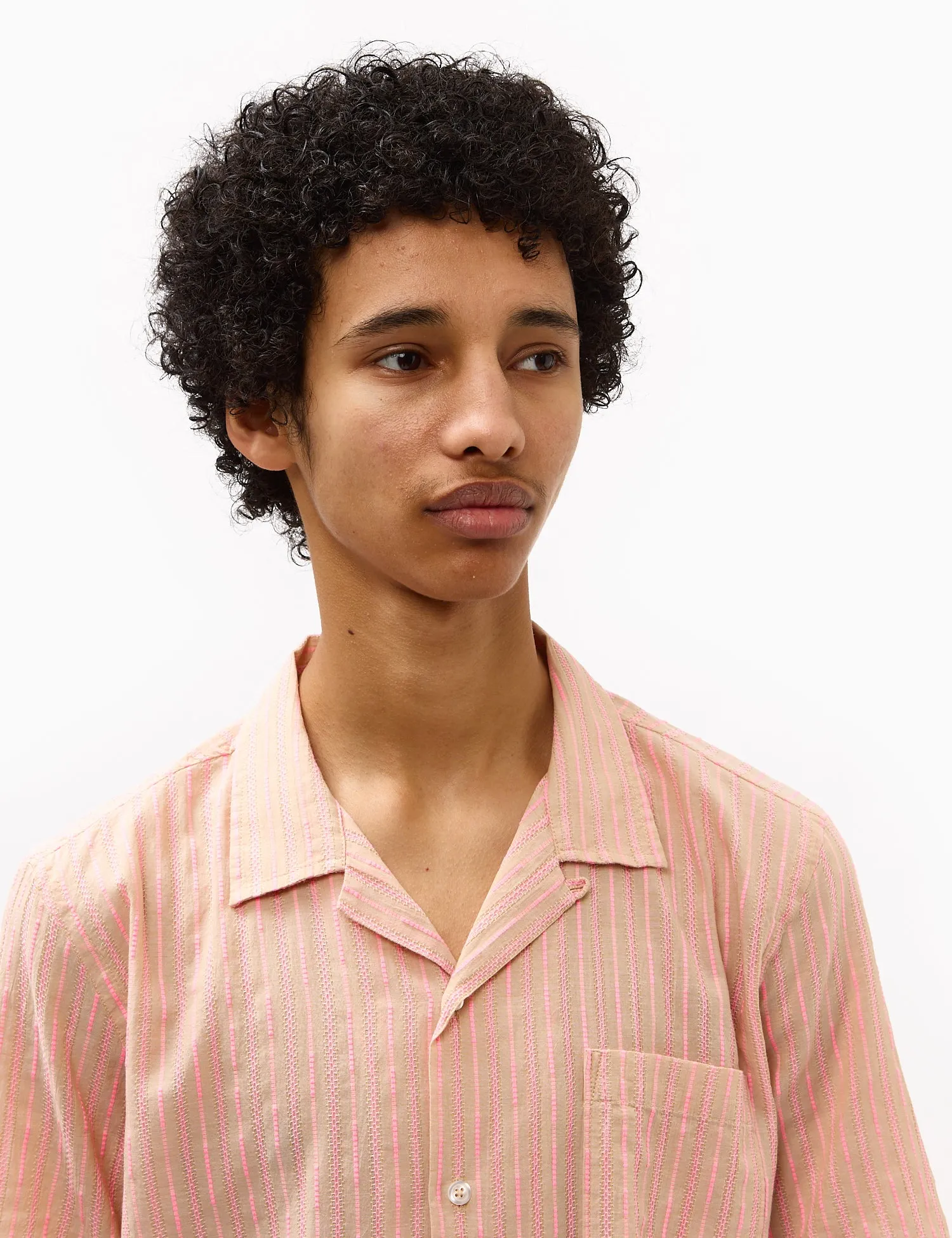 Universal Works Road Fluro Shirt - Summer Oak/Pink sold by Article London product image thumbnail 2