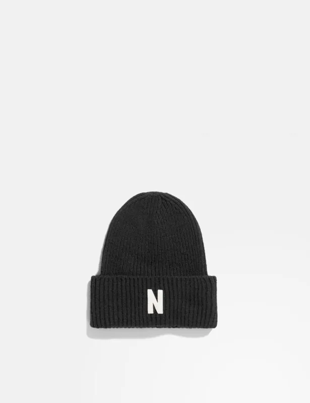 Norse Projects Rib N Logo Beanie (Merino) - Black sold by Article London
