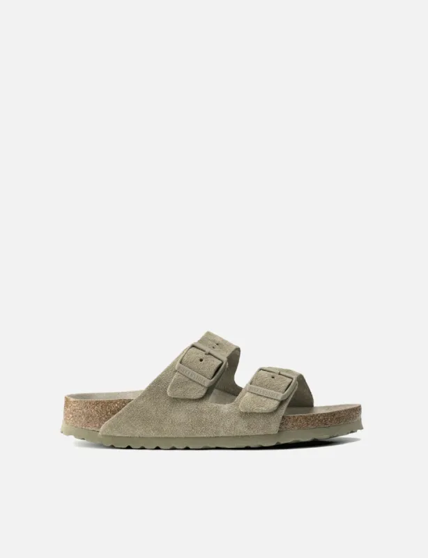 Birkenstock Women's Arizona Sandals Soft Foot Bed (Narrow) - Faded Khaki sold by Article London