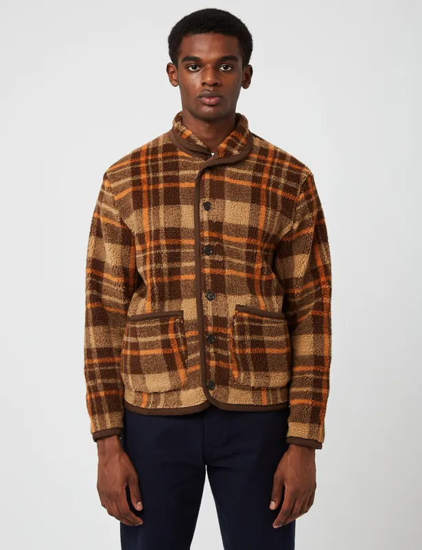 Universal Works Lancaster Jacket (Check Sherpa Fleece) - Brown sold by Article London