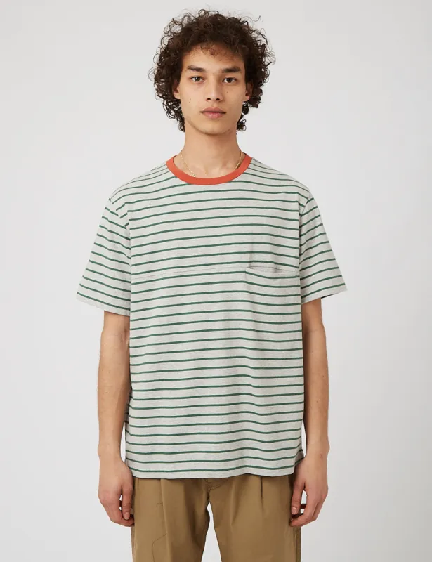 Eastlogue One Pocket Border T-Shirt - Grey/Green sold by Article London
