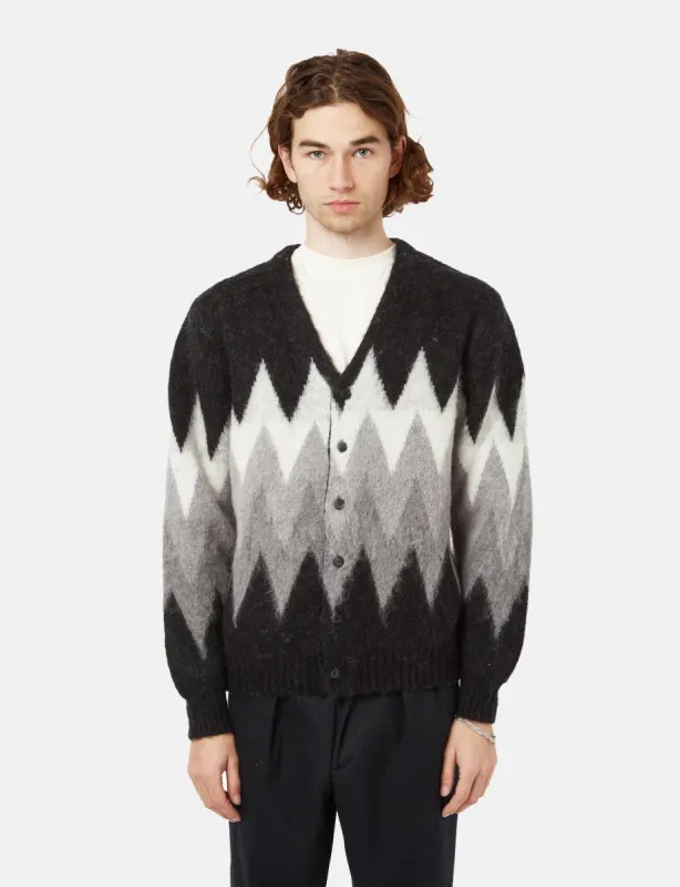 Beams Plus Mohair 9G Cardigan (Jacquard Chevron Stripe) - Black sold by Article London