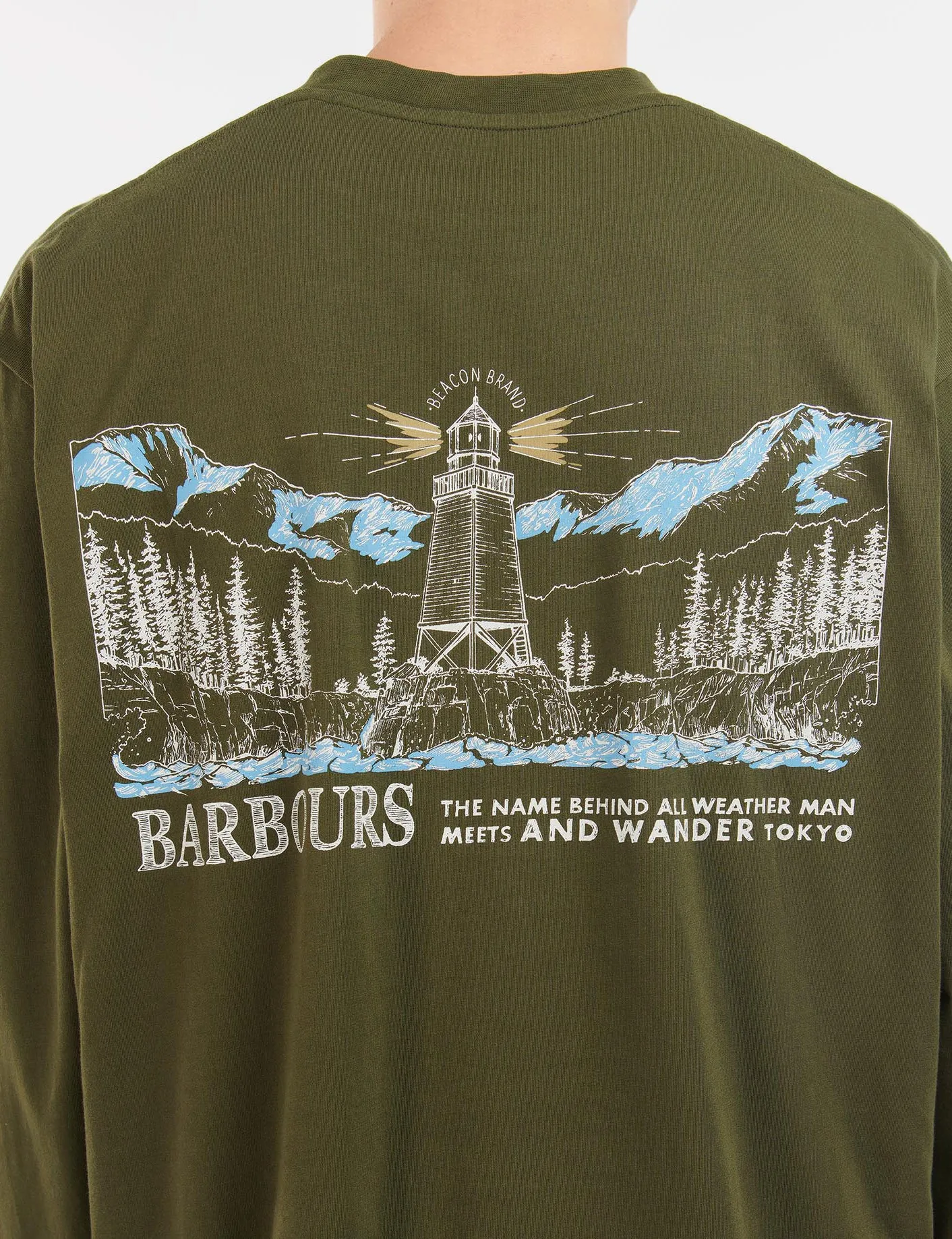 Barbour x And Wander Long Sleeve T-Shirt - Dark Khaki sold by Article London product image thumbnail 2