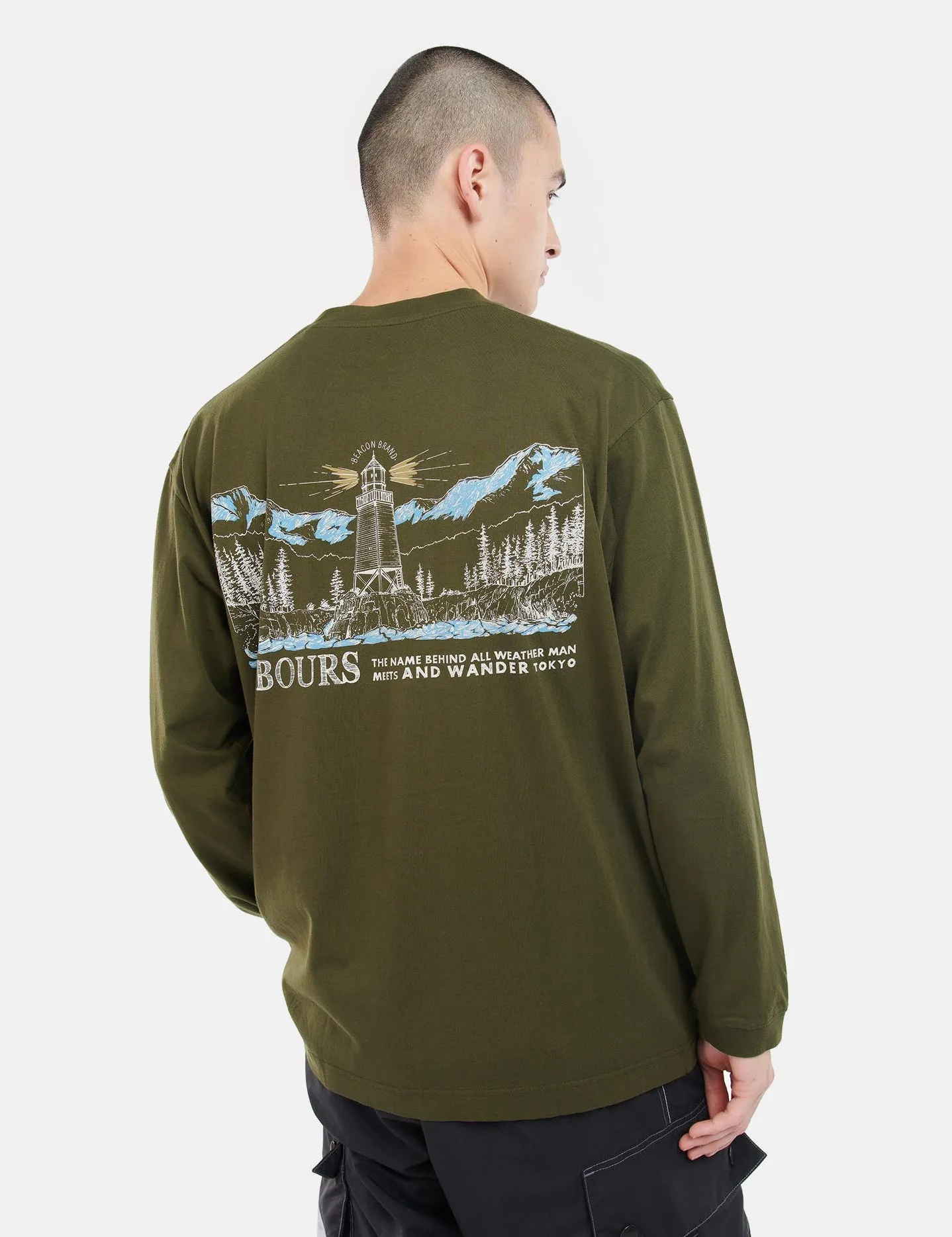 Barbour x And Wander Long Sleeve T-Shirt - Dark Khaki sold by Article London