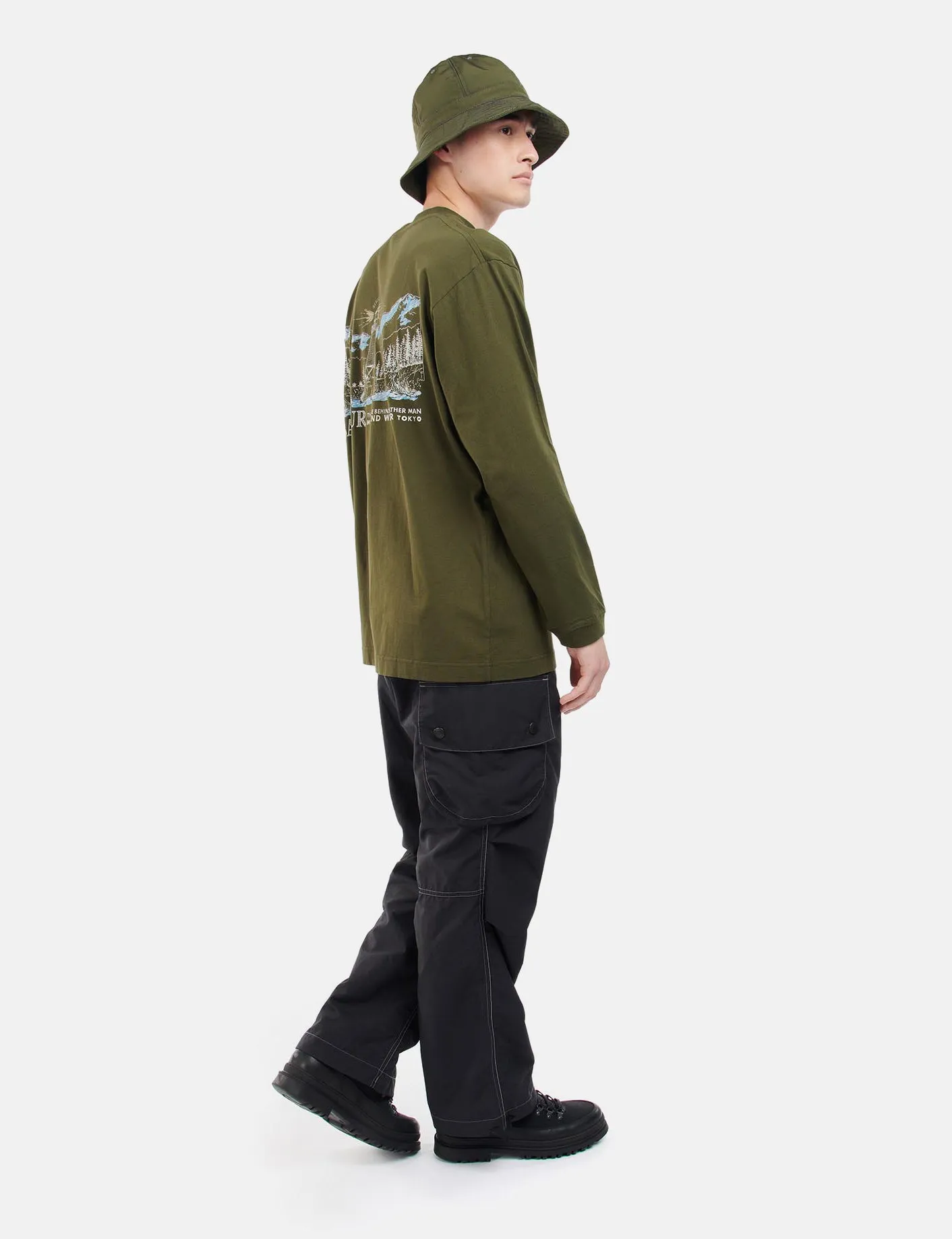 Barbour x And Wander Long Sleeve T-Shirt - Dark Khaki sold by Article London product image thumbnail 4