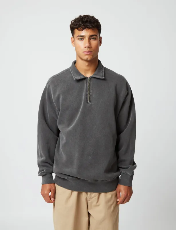 Bhode Pigment Dyed 1/4 Zip Sweat (Organic/Canada Origin, 16oz) - Dusty Black sold by Article London