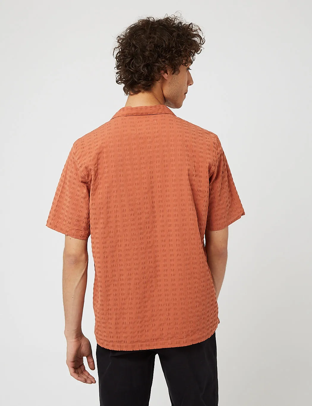 Bhode Cuca Cuban Collar Shirt (Seersucker) - Terracotta sold by Article London product image thumbnail 5