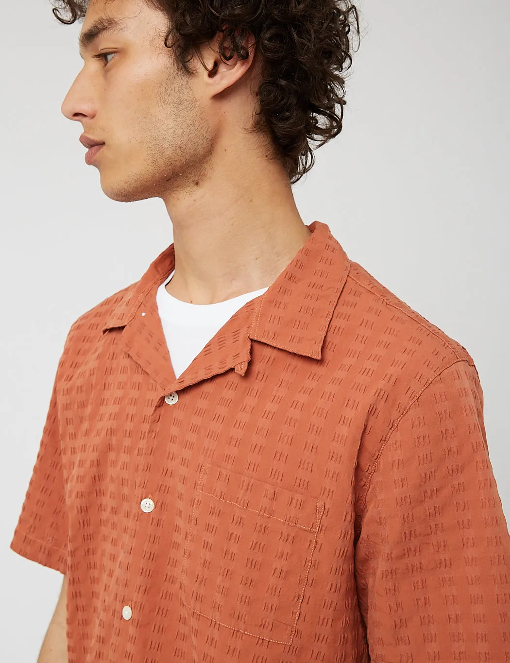 Bhode Cuca Cuban Collar Shirt (Seersucker) - Terracotta sold by Article London product image thumbnail 2