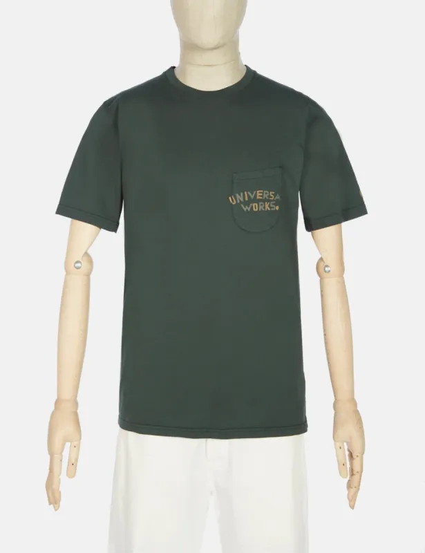 Universal Works Print Pocket T-Shirt (Organic Jersey) - Forest Green sold by Article London