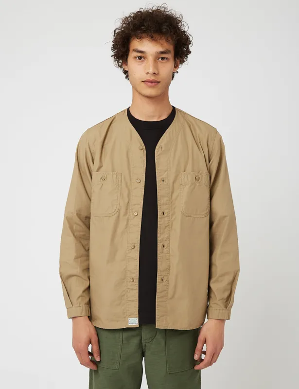 orSlow No Collar Shirt - Khaki sold by Article London