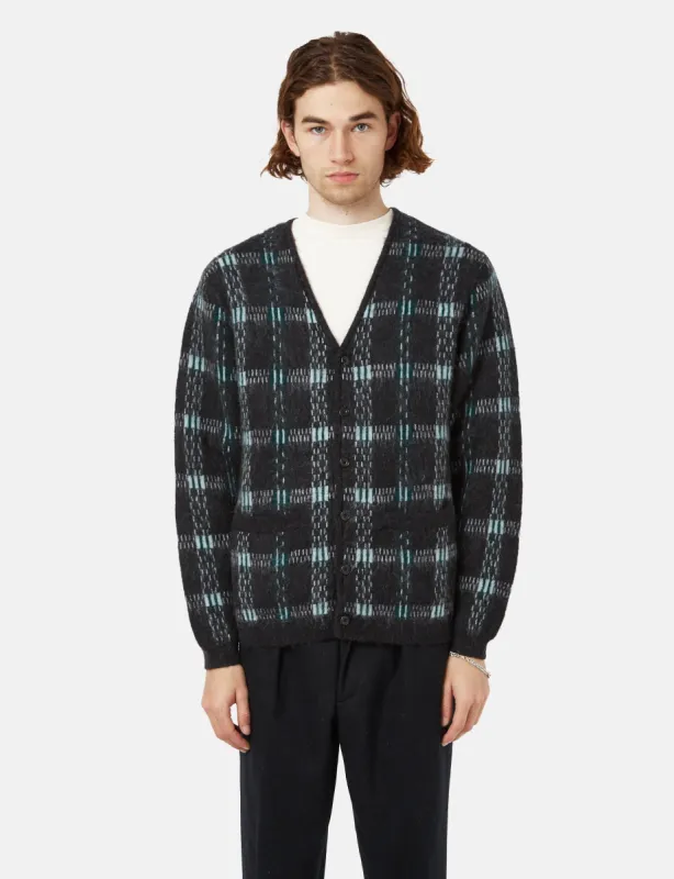 Beams Plus Mohair 9G Cardigan (Jacquard Check) - Black sold by Article London
