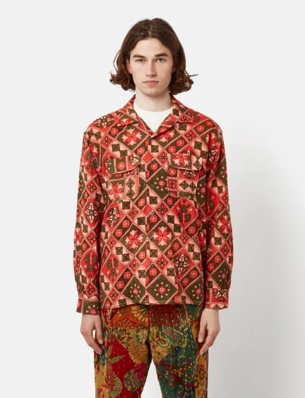 Engineered Garments Classic Shirt (Ethno Print) - Pink/Olive Green sold by Article London