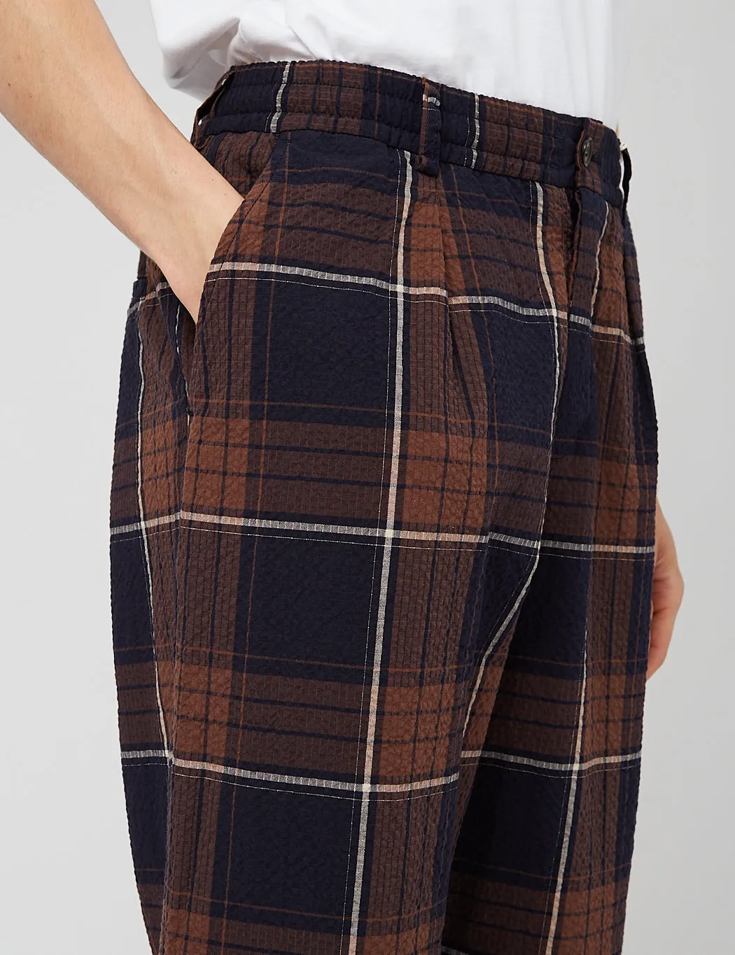 Universal Works Pleated Track Pant (Tapered) - Brown/Navy sold by Article London product image thumbnail 2