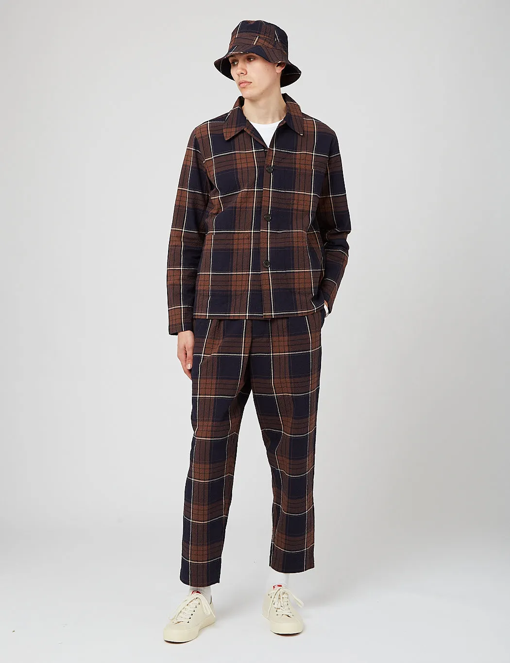 Universal Works Pleated Track Pant (Tapered) - Brown/Navy sold by Article London product image thumbnail 4