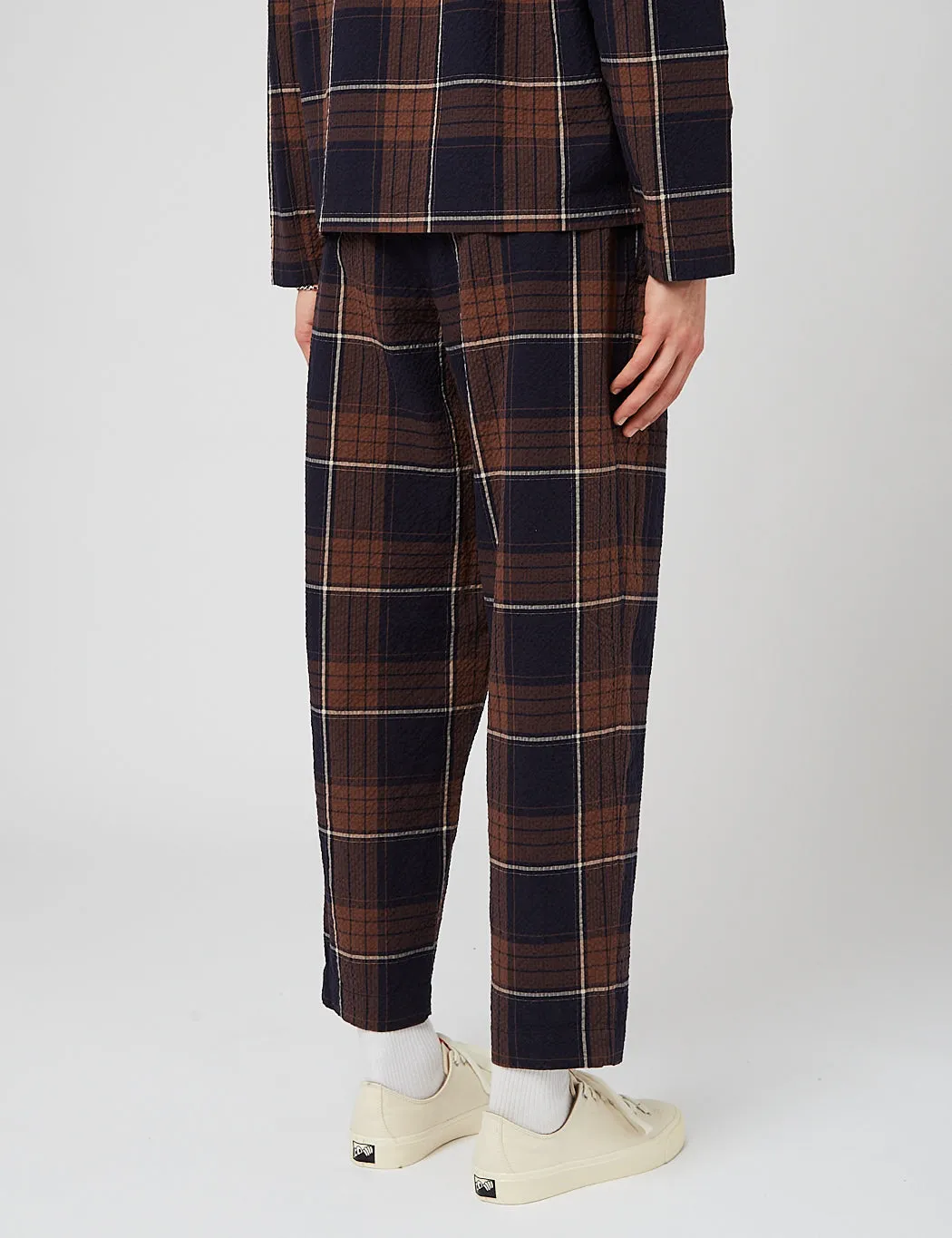 Universal Works Pleated Track Pant (Tapered) - Brown/Navy sold by Article London product image thumbnail 5