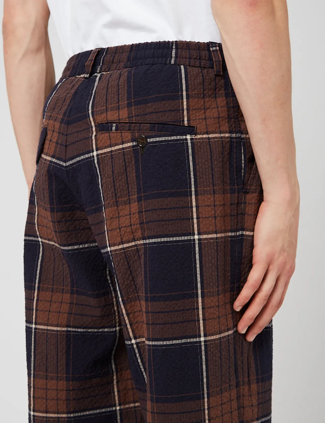 Universal Works Pleated Track Pant (Tapered) - Brown/Navy sold by Article London product image thumbnail 3