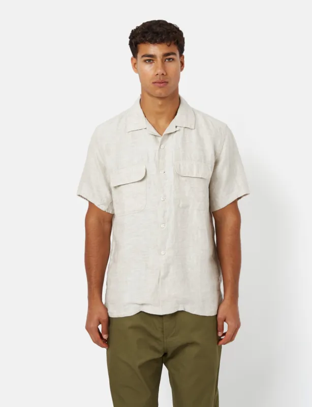 Beams Plus Open Collar Short Sleeve Shirt (Linen) - Natural sold by Article London