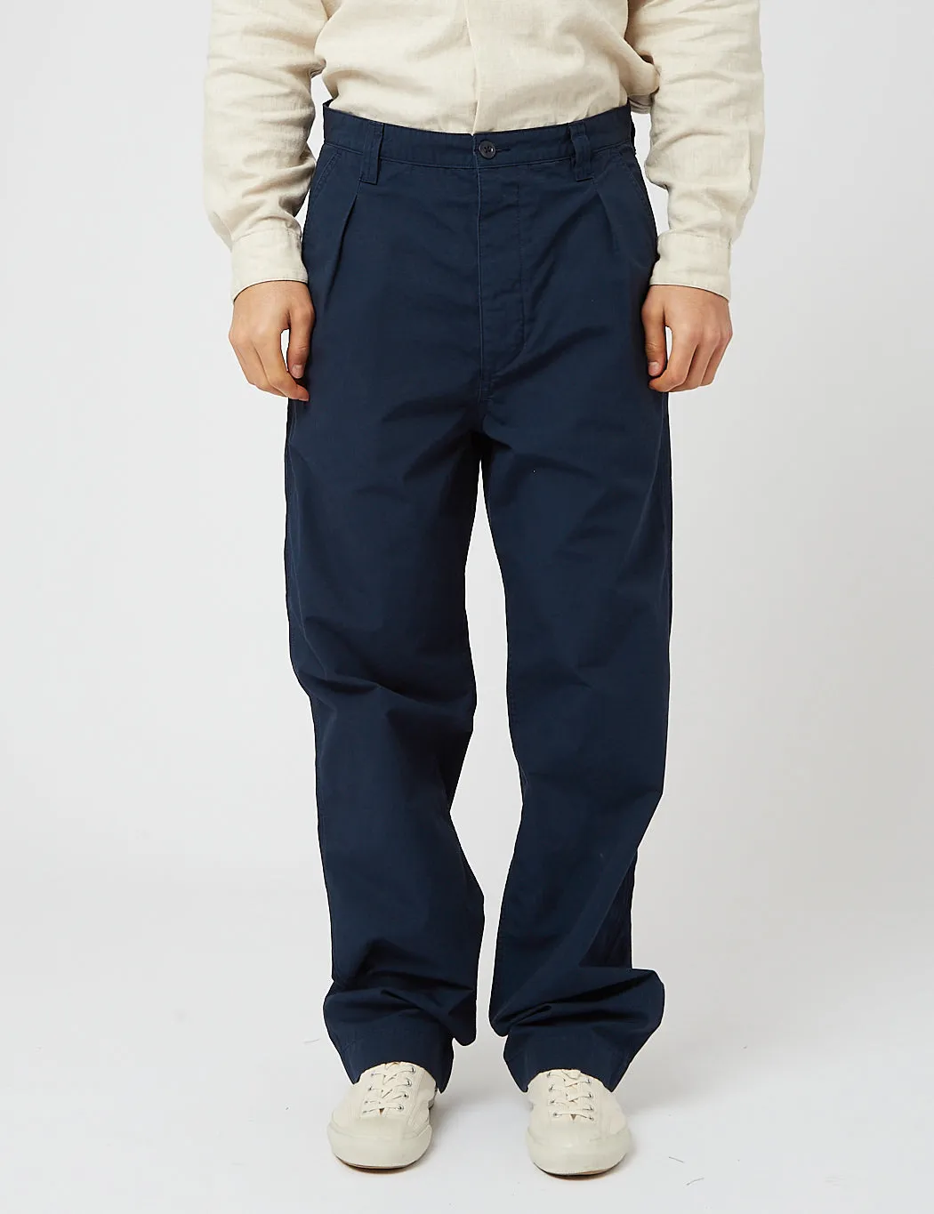 Nigel Cabourn Drawstring Pleated Chino (Regular) - Black Navy sold by Article London