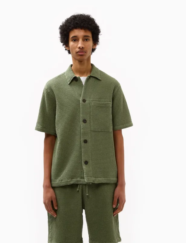 Universal Works Tech Waffle Overshirt - Birch Green sold by Article London