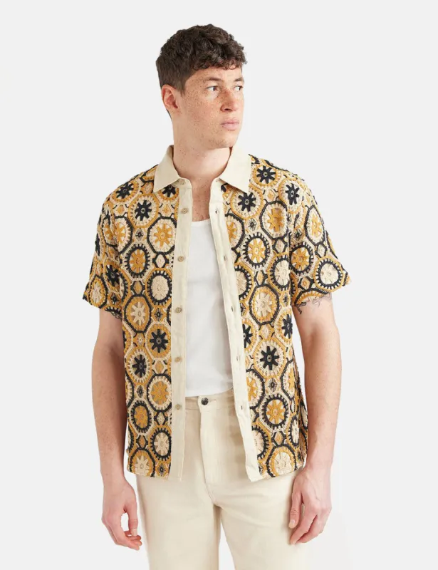 Percival Crochet Short Sleeve Shirt - Tan/Black sold by Article London