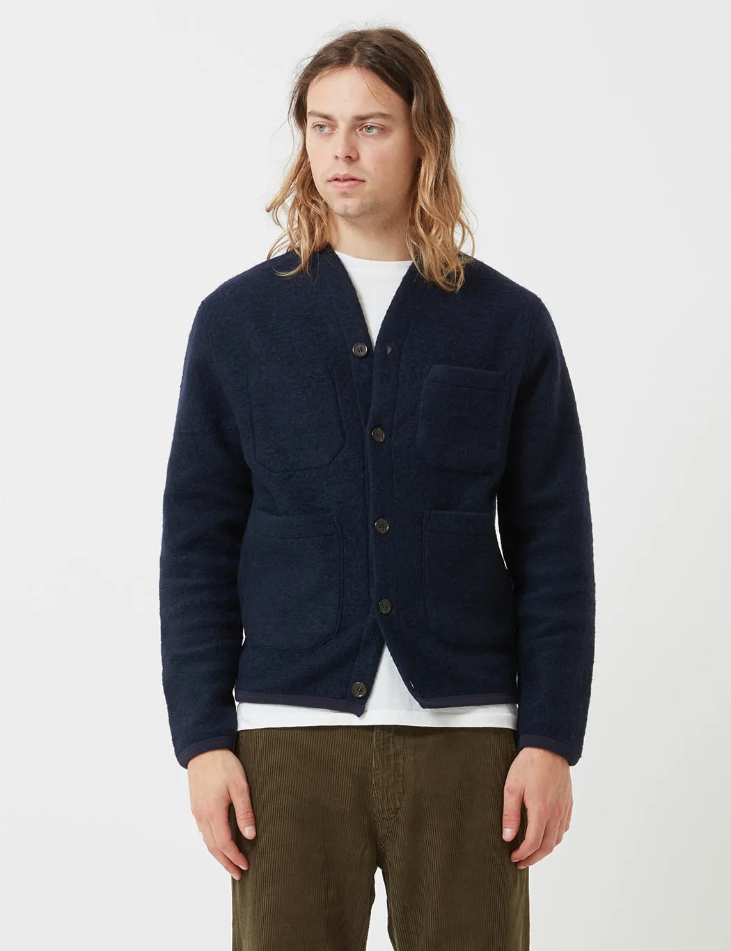 Universal Works Cardigan (Wool Fleece) - Navy Blue sold by Article London