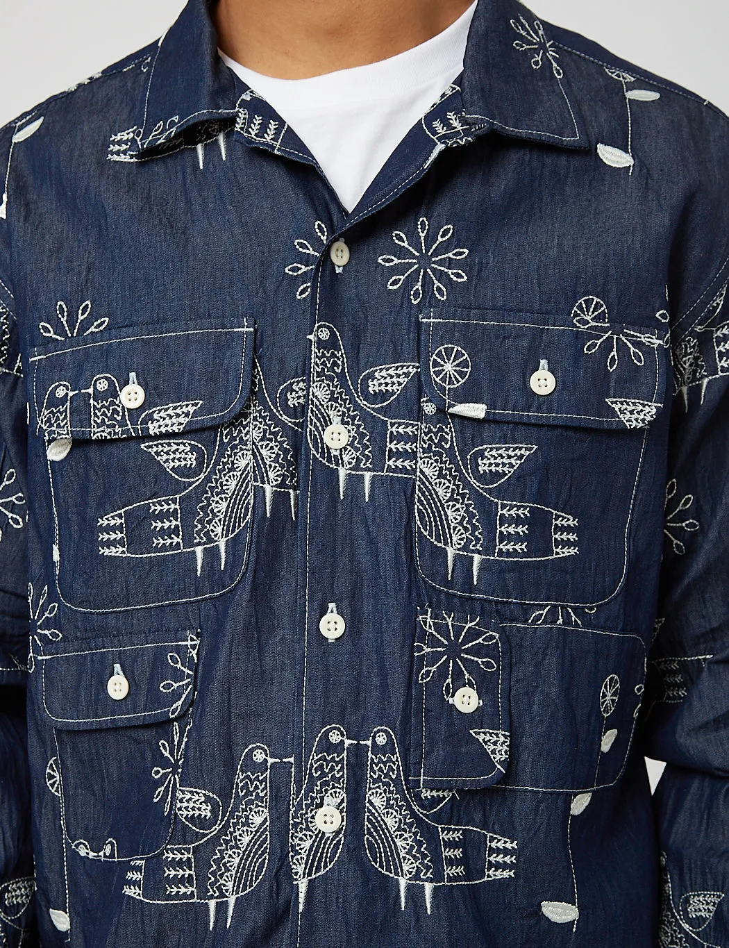Engineered Garments Bowling Shirt (Denim) - Indigo Blue Bird