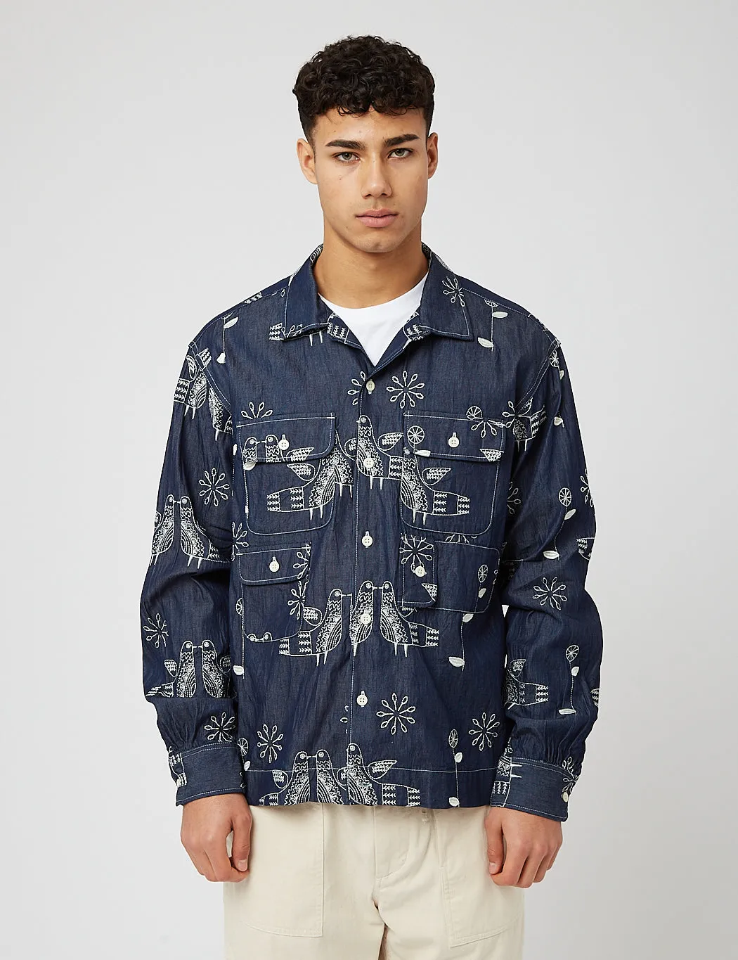 Engineered Garments Bowling Shirt (Denim) - Indigo Blue Bird