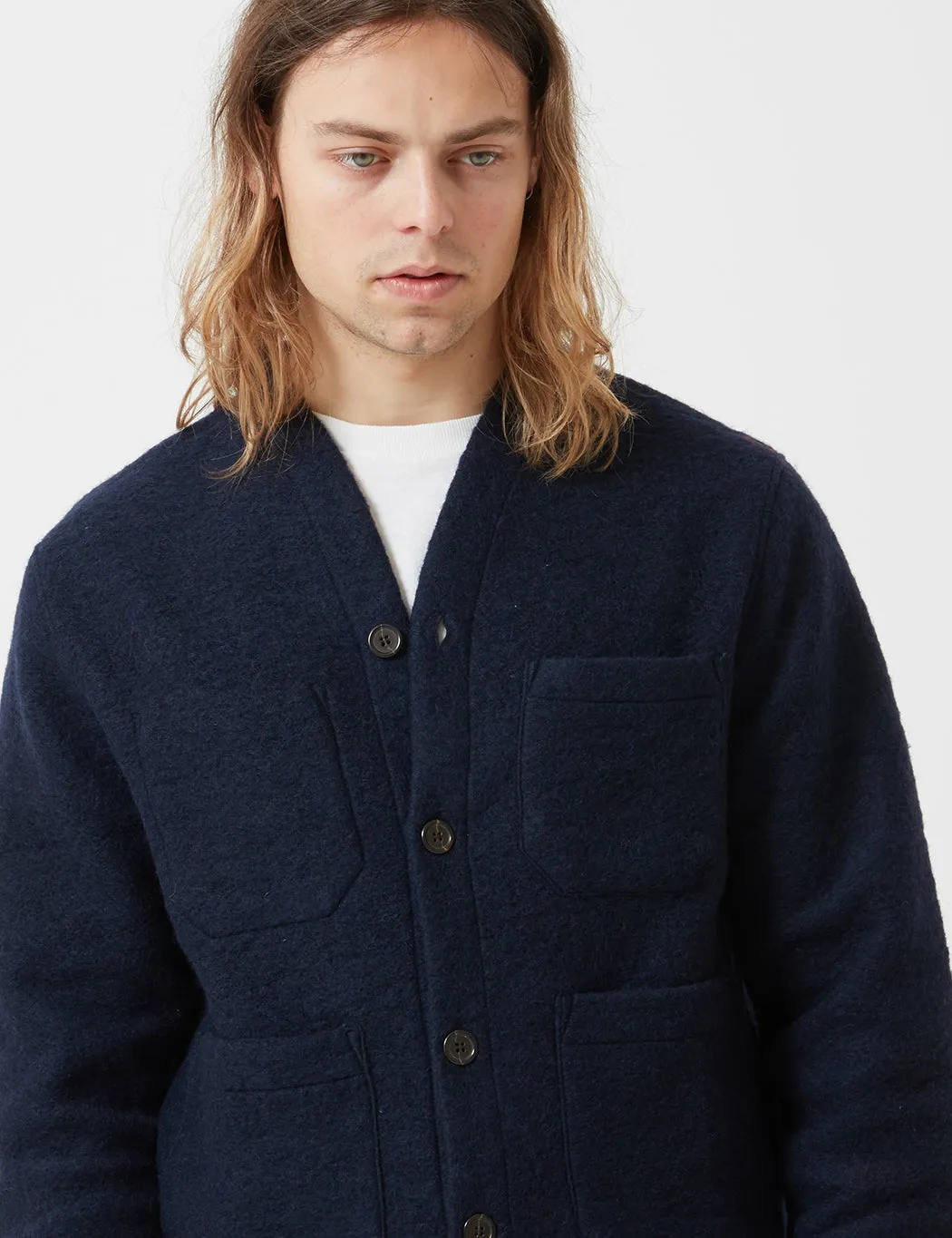 Universal Works Cardigan (Wool Fleece) - Navy Blue sold by Article London product image thumbnail 2