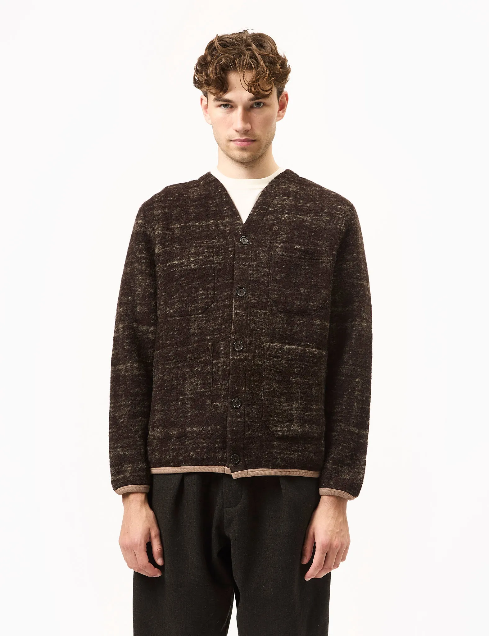 Universal Works Cardigan (Marble Fleece) - Brown sold by Article London